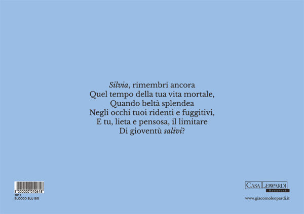 Retro del blocco da disegno Silvia Salivi di colore blu