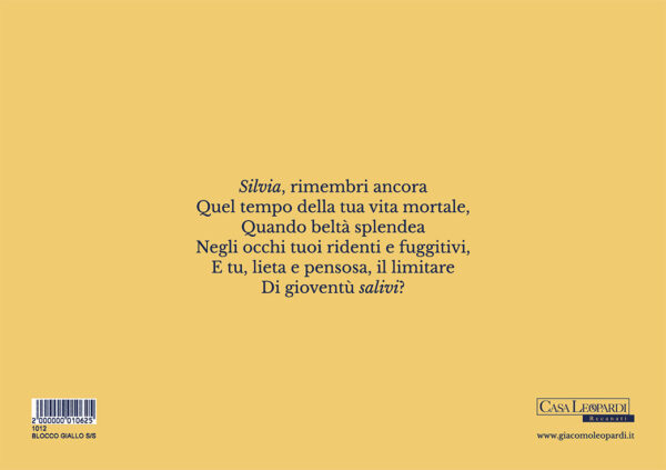 Retro del blocco da disegno Silvia Salivi di colore giallo